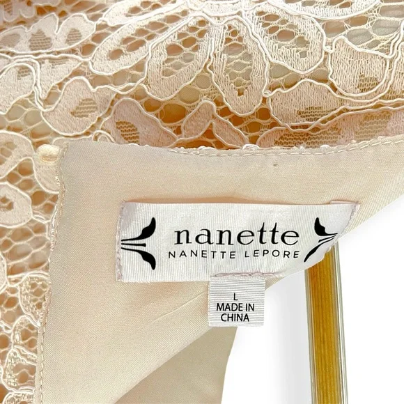 Nanette Lepore Floral Lace Crew Neck Bell Sleeve Top Shirt Large Light Pink - Picture 5 of 14